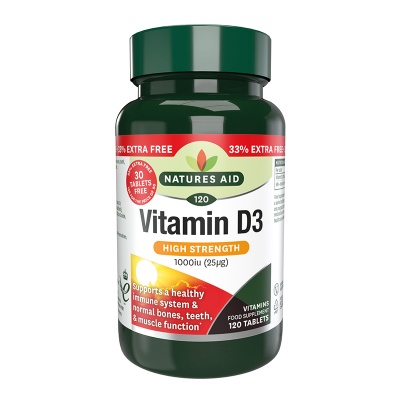 Natures Aid Vitamin D3 1000iu 120 tabs (90+30 Free)