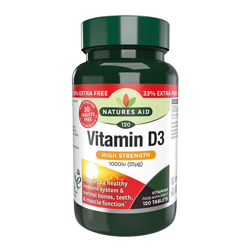 Natures Aid Vitamin D3 1000iu 120 tabs (90+30 Free)