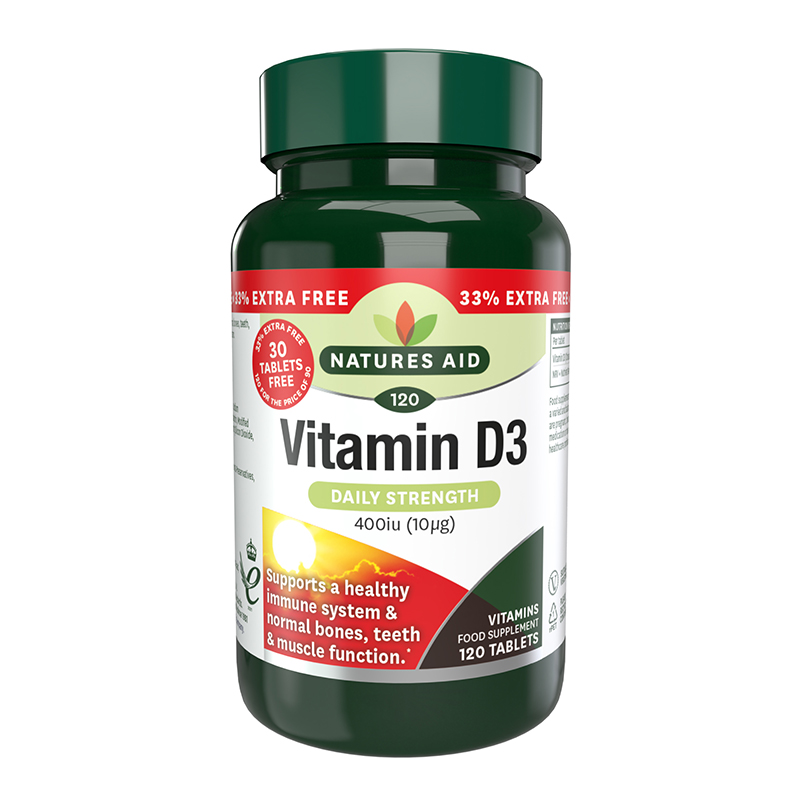 Natures Aid Vitamin D3 400iu 120 tabs (90+30 free)